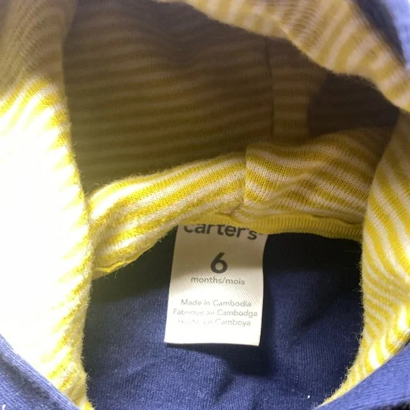 ❤️Carter's Navy Polka Dot Hooded Jacket with Yellow Lining - Picture 6 of 9
